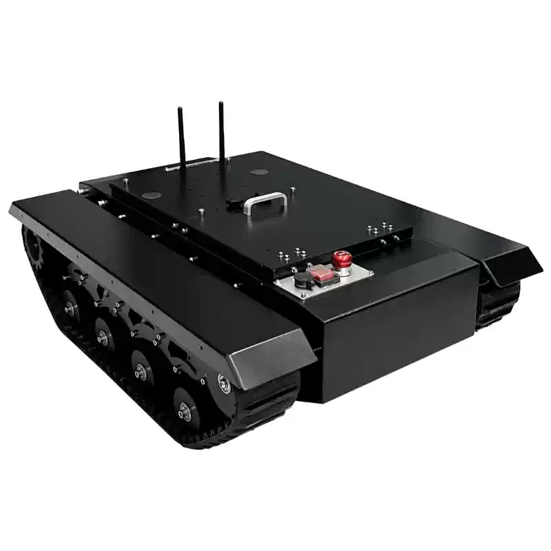 Teollinen kumitela-alustainen robottirunko, joka toimii maastossa